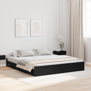 vidaXL Opbergbedframe met lade Zwart Eiken 180 x 200 cm Bewerkt hout