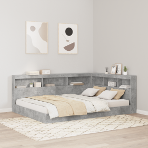 vidaXL Opberghoofdbord met plank met hoofdeinde met opslag Betongrijs 150 cm Melamine