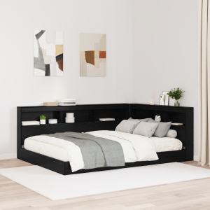 vidaXL Opberghoofdbord met plank met hoofdeinde met opslag Zwart eiken 150 cm Bewerkt hout