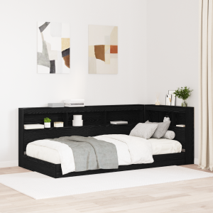 vidaXL Opberghoofdbord met plank met hoofdeinde met opslag Zwart eiken 90 cm Bewerkt hout