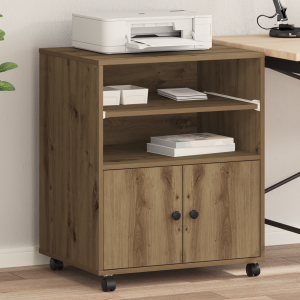 vidaXL Printerstandaard met wielen 60x48x74 cm artisanaal eiken