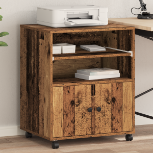 vidaXL Printerstandaard met wielen 60x48x74 cm oud houtkleurig