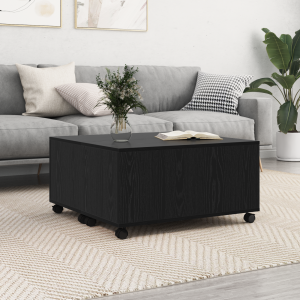 vidaXL Salontafel met wiel met opslag Zwart eiken 75 x 75 x 38 cm Bewerkt hout