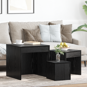 vidaXL Salontafels 3 pcs Zwart eiken 45 x 45 x 45 cm Bewerkt hout
