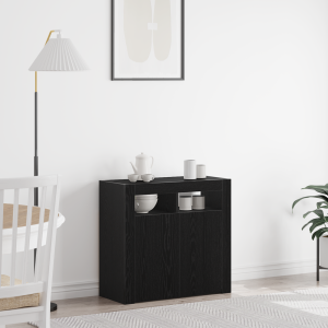 vidaXL Sideboard met LED-lampjes - Zwart Eiken - 80x35x75 cm - Bewerkt Hout