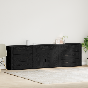 vidaXL Sideboards 3 stuks Zwart Eiken Bewerkt Hout