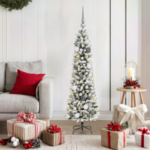 vidaXL Slanke Kerstboom met decoratieve touwlichten Wit 150 cm PVC