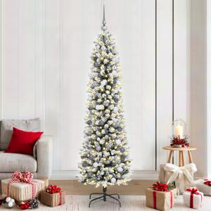 vidaXL Slanke Kerstboom met decoratieve touwlichten Wit 210 cm PVC