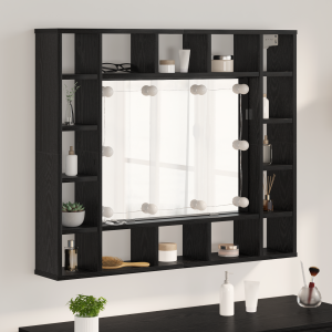 vidaXL Spiegelkast Zwart eiken 91 x 15 x 76.5 cm Bewerkt hout