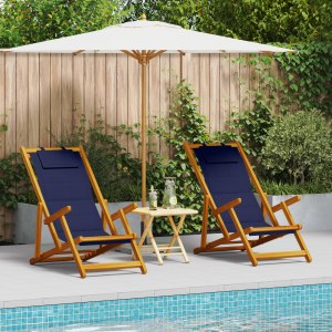 vidaXL Strandstoelen 2 st inklapbaar acaciahout en textileen blauw