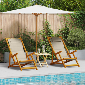 vidaXL Strandstoelen 2 st inklapbaar acaciahout en textileen taupe