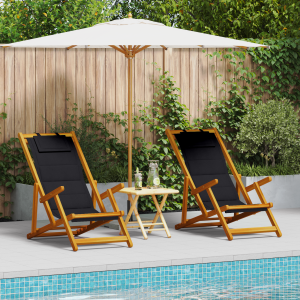 vidaXL Strandstoelen 2 st inklapbaar acaciahout en textileen zwart