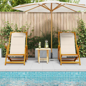 vidaXL Strandstoelen 2 st inklapbaar acaciahout textileen crèmekleur