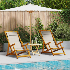 vidaXL Strandstoelen 2 st inklapbaar acaciahout textileen lichtgrijs
