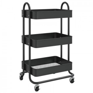 vidaXL Trolley 3-laags 43x34x79 cm staal zwart