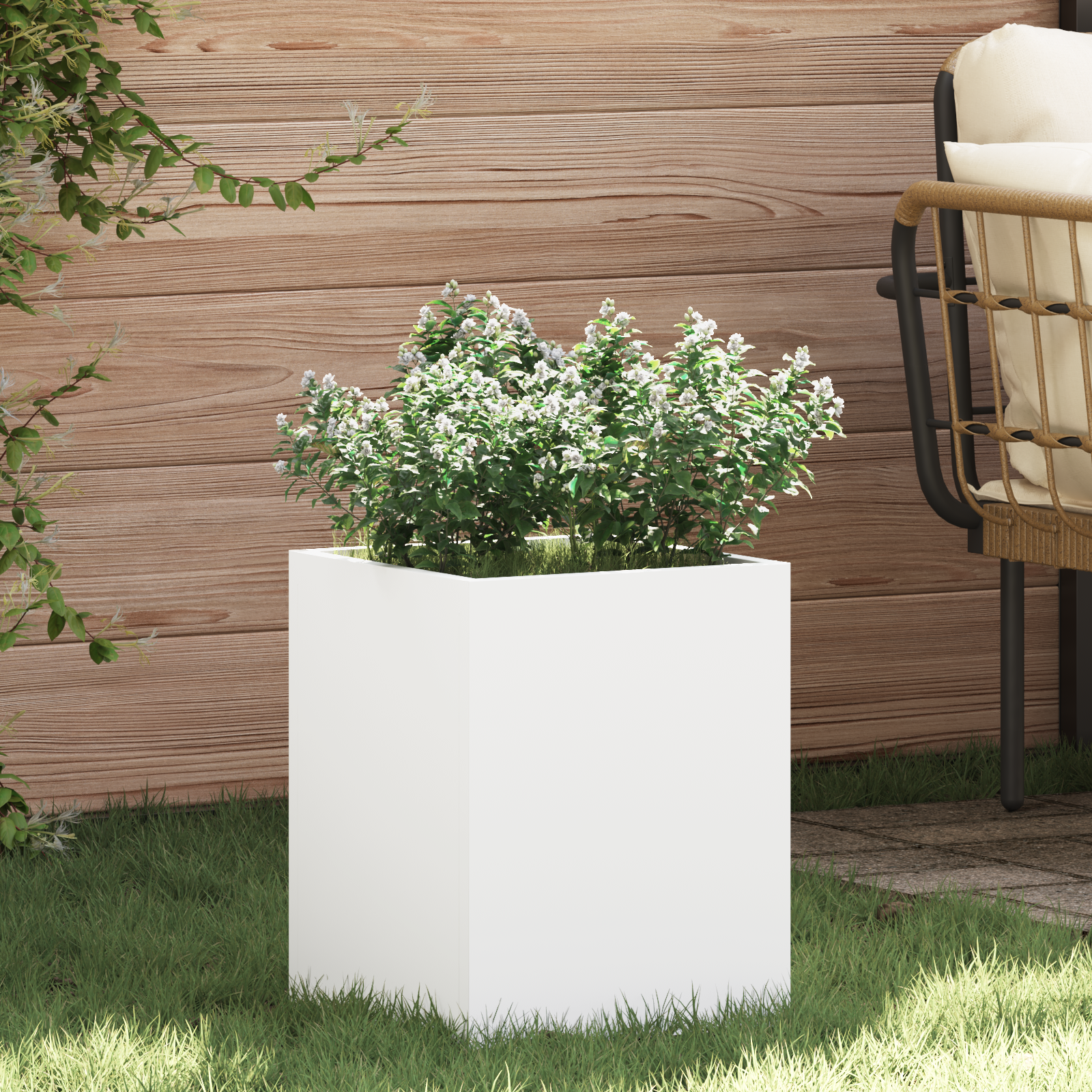 vidaXL Tuin Bloempot Wit 32 x 32 x 40 cm Koudgewalst staal