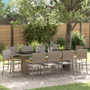 vidaXL Tuin Eetset 11 pcs Grijs Groot Poly rattan