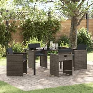 vidaXL Tuin eettafelset 5 pcs Grijs poly rattan