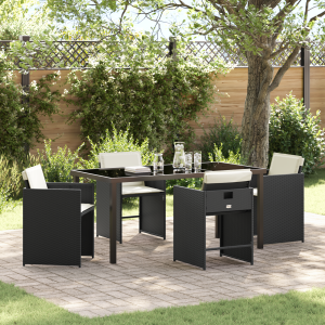 vidaXL Tuin Eetset 5 pcs Zwart poly rattan