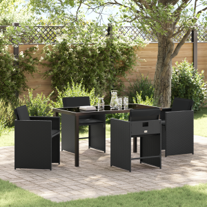 vidaXL Tuin eettafelset 5 pcs Zwart poly rattan
