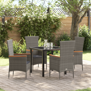 vidaXL Tuin Eetset met kussen 5 pcs Grijs 80 x 80 x 73 cm