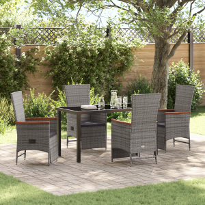 vidaXL Tuin Eetset met kussen 5 pcs Grijs Poly riet