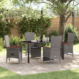 vidaXL Tuin Eetset met kussen 5 pcs Grijs Poly riet