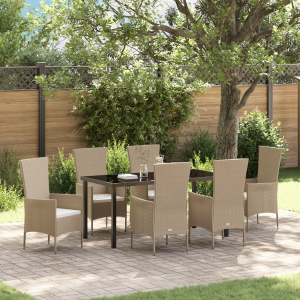 vidaXL Tuin Eetset met kussen 7 pcs Beige Zwart 160 x 80 x 73 cm