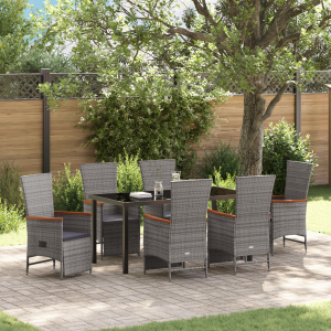 vidaXL Tuin Eetset met kussen 7 pcs Grijs Poly riet