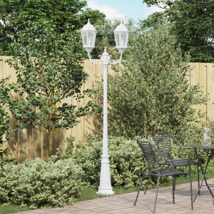 vidaXL Tuin Lampenpaal 2-Lamp E27 Wit 235 cm Aluminium