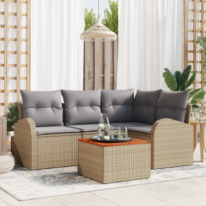 vidaXL Tuin Sofa Set 5 pcs Beige, lichtgrijs Middelgroot Rattan, Hout