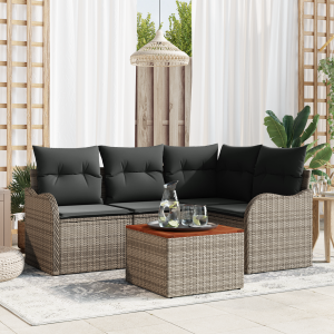 vidaXL Tuin Sofa Set 5 pcs Grijs Groot Poly rattan & Stof