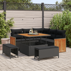 vidaXL Tuin Sofa Set 8 pcs Zwart Poly rattan en gepoedercoat staal