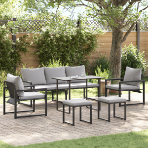 vidaXL Tuin Sofa Set met kussen 6 pcs Zwart 61 x 72.5 x 71 cm Staal