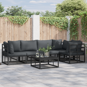 vidaXL Tuin Sofa Set met kussen met kussen 6 pcs Zwart 70 x 70 x 32 cm Aluminium