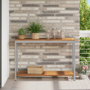 vidaXL Tuin Tafel Natuur & Grijs 35x110x75 cm Massief Hout en Staal