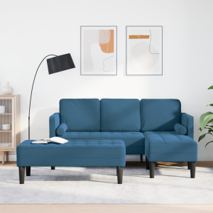 vidaXL Tuinbank L-vormig met bank en kussens fluweel blauw