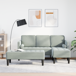 vidaXL Tuinbank L-vormig met bank en kussens fluweel lichtgrijs