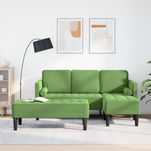 vidaXL Tuinbank L-vormig met bank en kussens fluweel lichtgroen