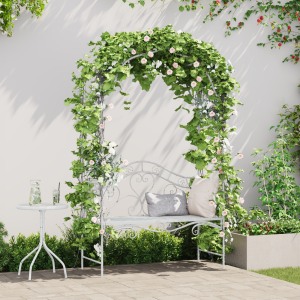 vidaXL Tuinbank met Boog Bloemontwerp Wit 121 cm Staal