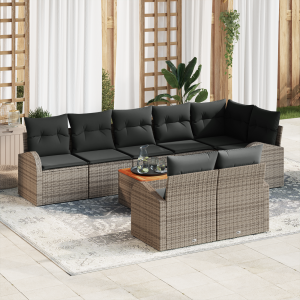 vidaXL Tuinbank Set Beige 9 pcs Grijs Groot Rattan, Hout, Stof