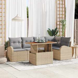 vidaXL Tuinbank Set van 6 Stukken met Kussens Beige Poly Rattan