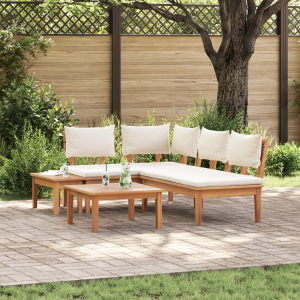 vidaXL Tuinbankset 4 pcs Bruin en Crème 2-zits Medium Hout en Stof