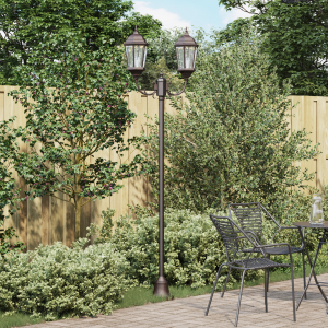 vidaXL Tuinlamp paal 2 lampen E27 220 cm aluminium bronskleurig