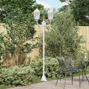 vidaXL Tuinlamp paal 2 lampen E27 220 cm aluminium wit