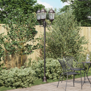 vidaXL Tuinlamp paal 3 lampen E27 220 cm aluminium bronskleurig