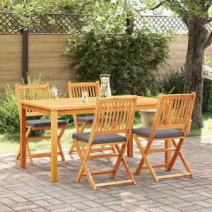 vidaXL Tuinstoelen 4 st inklapbaar grijze kussens massief acaciahout