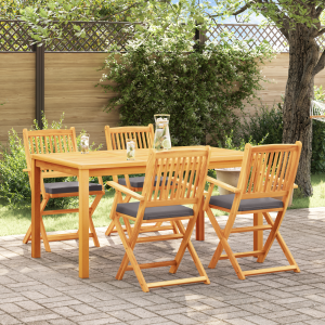 vidaXL Tuinstoelen 4 st inklapbaar grijze kussens massief acaciahout