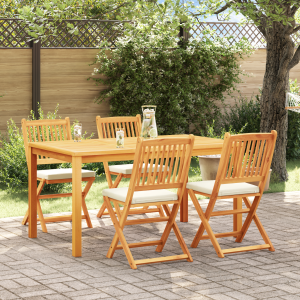 vidaXL Tuinstoelen 4 st inklapbaar witte kussens massief acaciahout