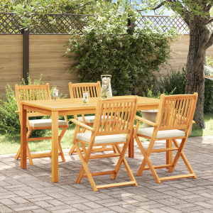 vidaXL Tuinstoelen 4 st inklapbaar witte kussens massief acaciahout